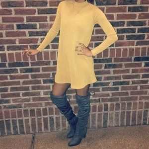 Mustard Yellow Fall Mock Neck Sweater Dress